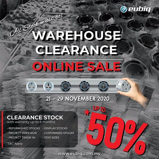 Eubiq Online Warehouse Sale Discount Up To 50% (21 Nov 2020 - 29 Nov 2020)