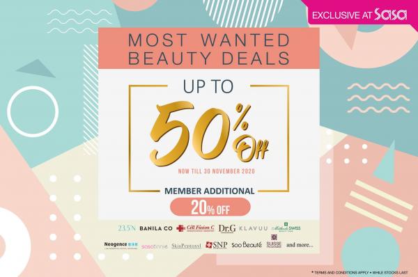 SaSa Most Wanted Beauty Deals Promotion Up To 50% OFF (valid until 30 Nov 2020)