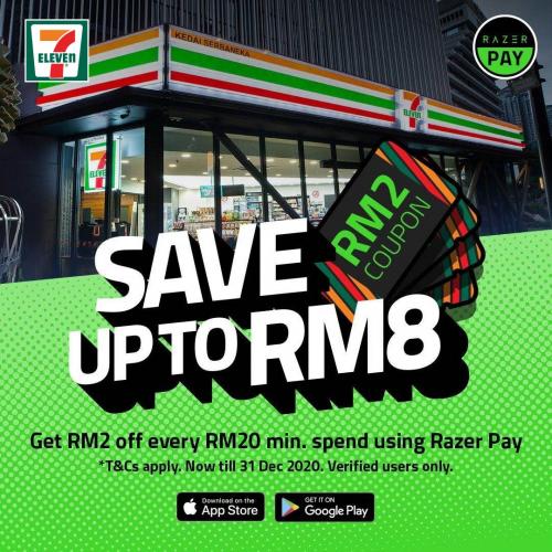 7 Eleven Up To RM8 OFF Promotion pay with Razer Pay (valid until 31 Dec 2020)