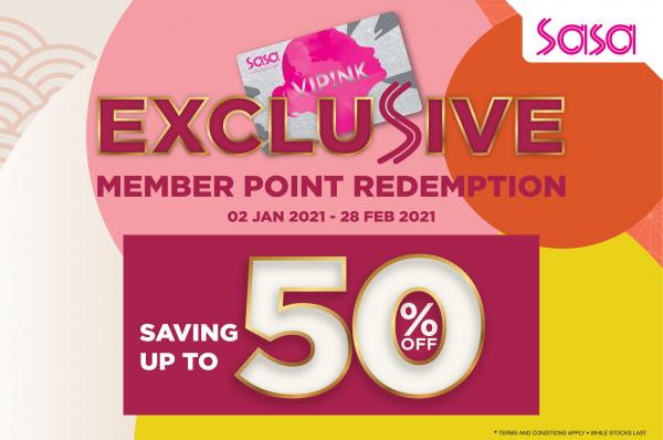 Sasa Member Point Redemption Promotion Saving Up To 50% OFF (2 Jan 2021 - 28 Feb 2021)