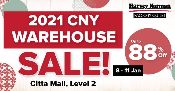 Harvey Norman 2021 CNY Warehouse Sale Up To 88% OFF at Citta Mall (8 Jan 2021 - 11 Jan 2021)