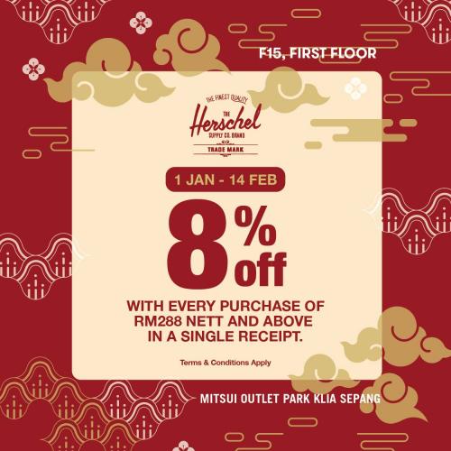 Herschel CNY Sale 8% OFF at Mitsui Outlet Park (1 Jan 2021 - 14 Feb 2021) Herschel CNY Sale 8% OFF at Mitsui Outlet Park (1 Jan 2021 - 14 Feb 2021)