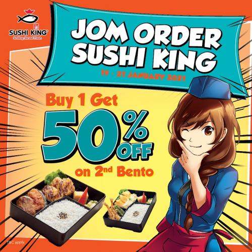 Sushi King Jom Order Promotion 2nd Bento 50% OFF (19 Jan 2021 - 21 Jan 2021) Sushi King Jom Order Promotion 2nd Bento 50% OFF (19 Jan 2021 - 21 Jan 2021)