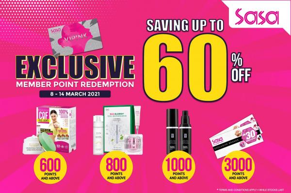 Sasa Member Point Redemption Promotion Saving Up To 60% OFF (8 Mar 2021 - 14 Mar 2021)