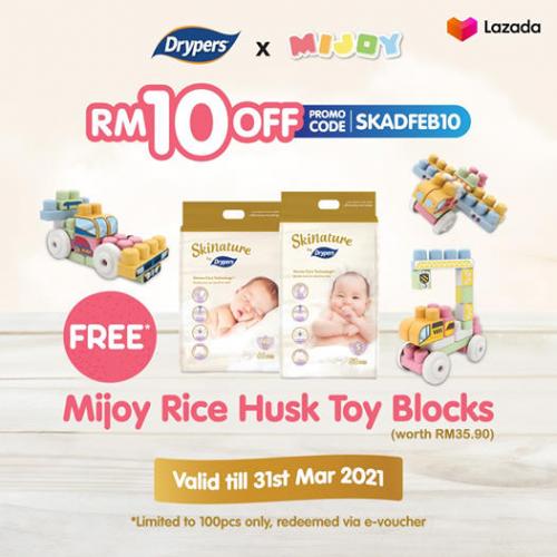 Drypers Promotion RM10 OFF Promo Code & FREE Mijoy Rice Husk Toy Blocks on Lazada (valid until 31 Mar 2021) Drypers Promotion RM10 OFF Promo Code & FREE Mijoy Rice Husk Toy Blocks on Lazada (valid until 31 Mar 2021)