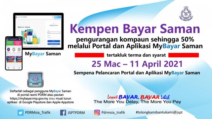 PDRM Summons Payment Campaign Discount 50% (25 Mar 2021 - 11 Apr 2021) PDRM Summons Payment Campaign Discount 50% (25 Mar 2021 - 11 Apr 2021)