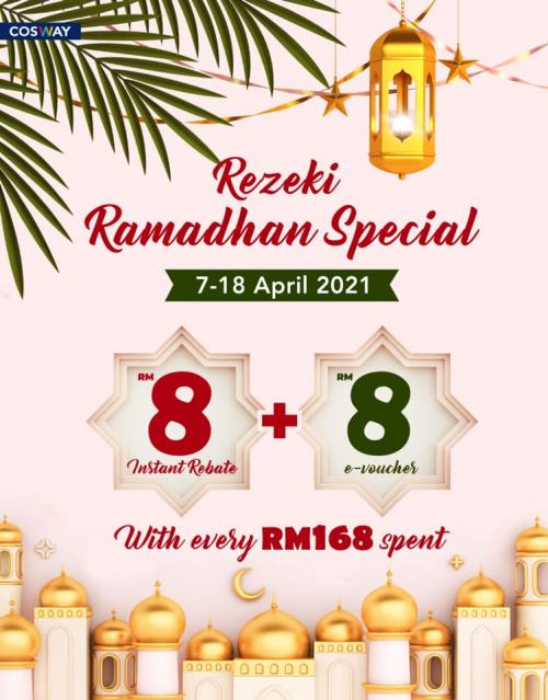 Cosway Rezeki Ramadhan Promotion RM8 Rebate + RM8 e-Voucher (7 Apr 2021 - 18 Apr 2021) Cosway Rezeki Ramadhan Promotion RM8 Rebate + RM8 e-Voucher (7 Apr 2021 - 18 Apr 2021)