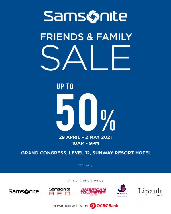 Samsonite Friends & Family Sale Up To 50% OFF (29 Apr 2021 - 2 May 2021)