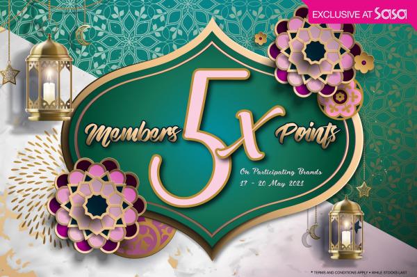Sasa Members 5X Points Promotion (17 May 2021 - 20 May 2021)