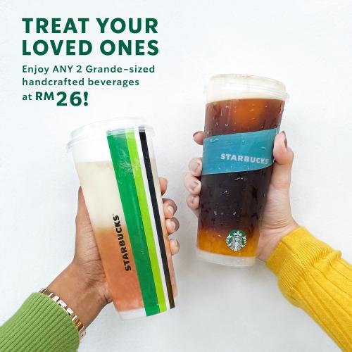 Starbucks 2 Grande-sized Beverages @ RM26 Promotion (22 Jul 2021)