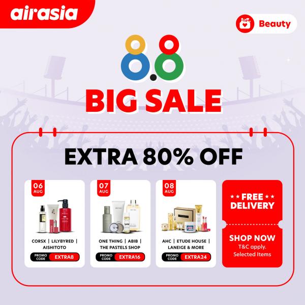 Airasia Beauty 8.8 Sale Up To 80% OFF (6 Aug 2021 - 8 Aug 2021)