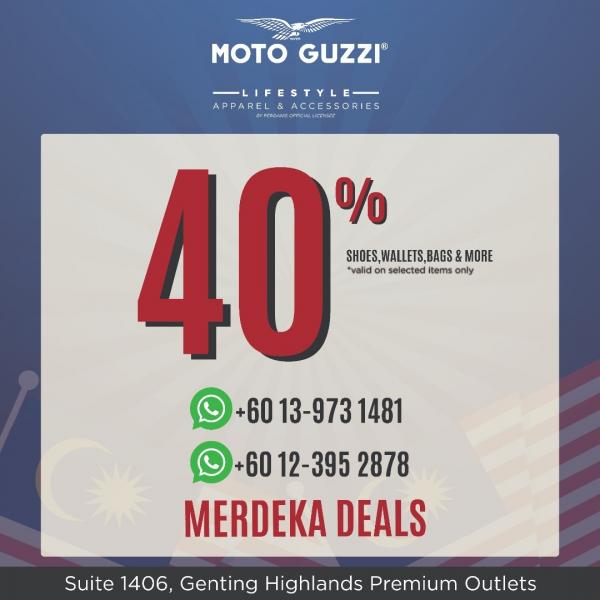 Moto Guzzi Merdeka Sale Up To 40% OFF at Genting Highlands Premium Outlets (20 Aug 2021 - 30 Sep 2021) Moto Guzzi Merdeka Sale Up To 40% OFF at Genting Highlands Premium Outlets (20 Aug 2021 - 30 Sep 2021)