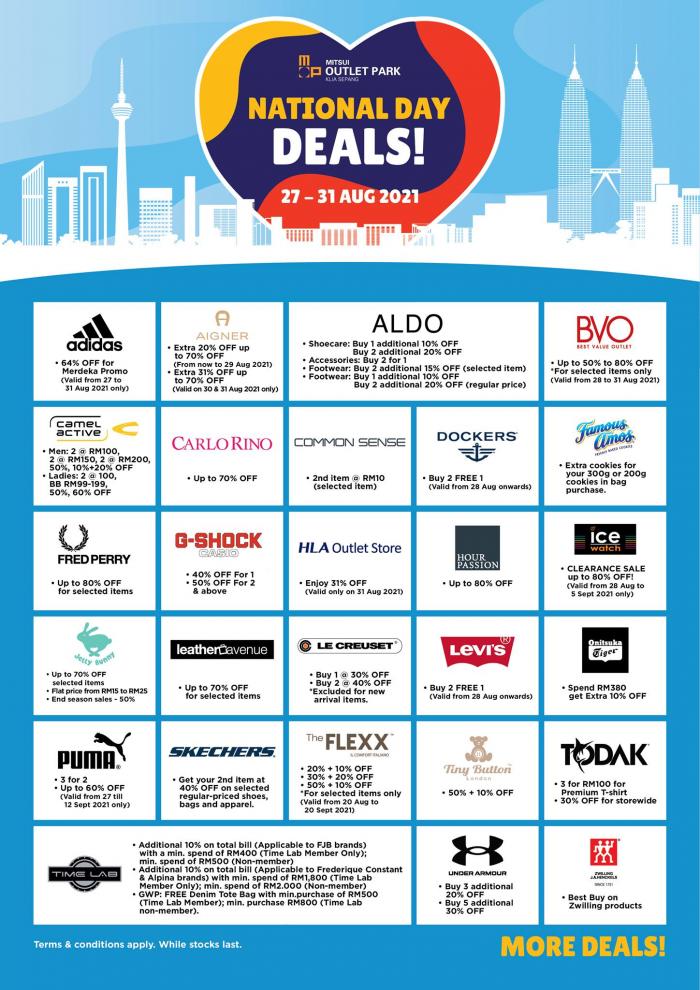Mitsui Outlet Park National Day Deals Promotion (27 Aug 2021 - 31 Aug 2021)