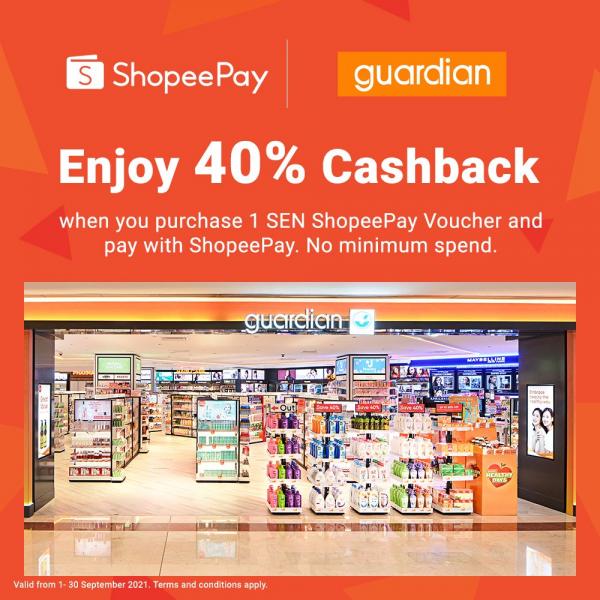 Guardian ShopeePay 40% Cashback Promotion (1 Sep 2021 - 30 Sep 2021) Guardian ShopeePay 40% Cashback Promotion (1 Sep 2021 - 30 Sep 2021)
