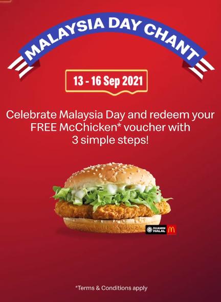 McDonald's Drive-Thru Malaysia Day FREE McChicken Voucher Promotion (13 Sep 2021 - 16 Sep 2021)