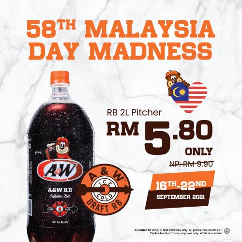 A&W Malaysia Day Promotion RB 2L Pitcher @ RM5.80 (16 Sep 2021 - 22 Sep 2021)