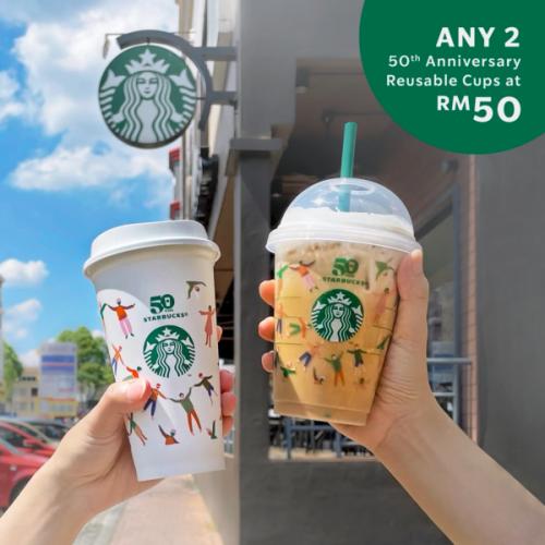 Starbucks 50th Anniversary Reusable Cup Promotion 2 @ RM50 (29 Sep 2021 onwards)