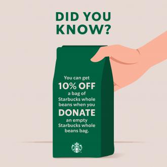Starbucks 10% OFF Promotion with Empty Starbucks Whole Beans Bag