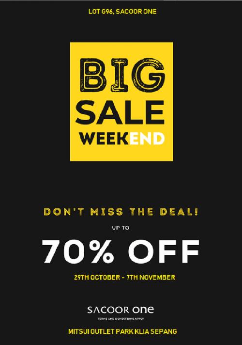Sacoor One Big Sale Up To 70% OFF at Mitsui Outlet Park (29 Oct 2021 - 7 Nov 2021)