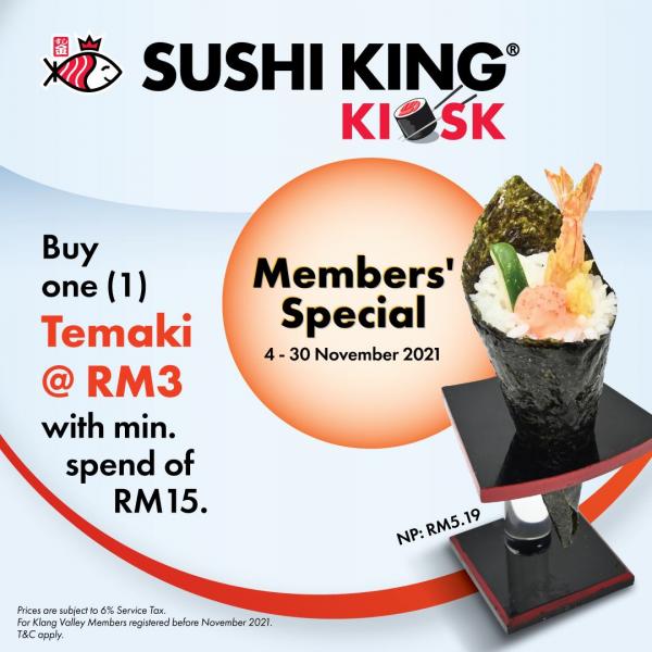 Sushi King Kiosk Members Temaki @ RM3 Promotion (4 Nov 2021 - 30 Nov 2021)