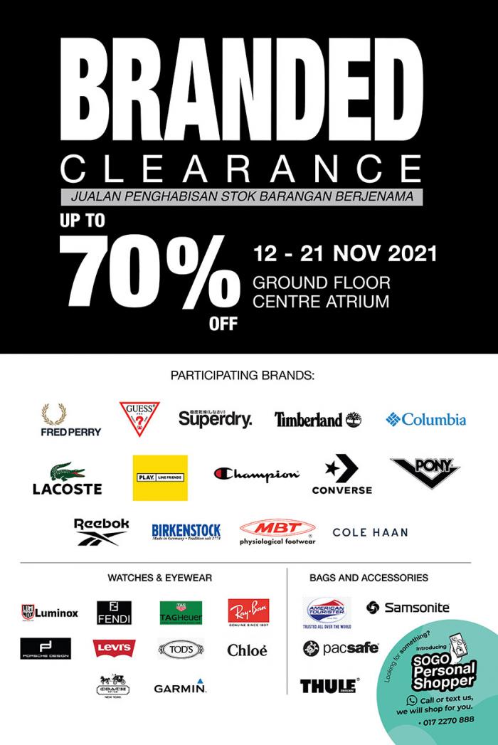 SOGO Kuala Lumpur Branded Clearance Sale Up To 70% OFF (12 Nov 2021 - 21 Nov 2021)