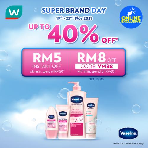 Watsons Online Vaseline Super Brand Day Sale Up To 40% OFF & FREE Promo Code (19 Nov 2021 - 22 Nov 2021)