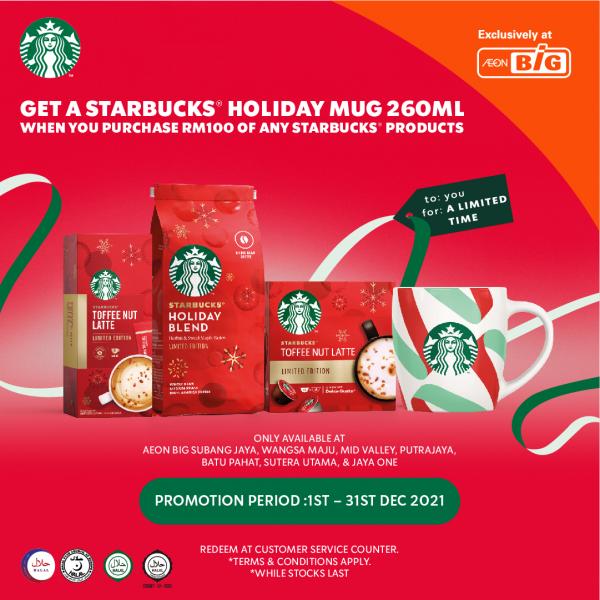 AEON BiG FREE Starbucks Holiday Mug Promotion (1 Dec 2021 - 31 Dec 2021)