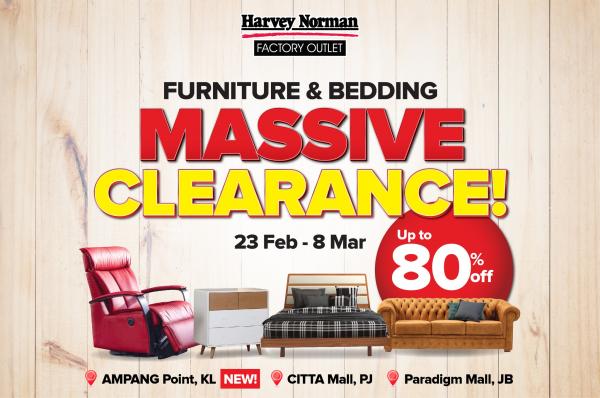 Harvey Norman Furniture & Bedding Massive Clearance Sale Up To 80% OFF (23 Feb 2022 - 8 Mar 2022)