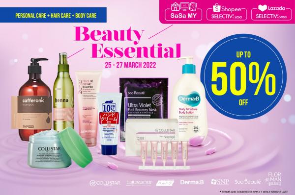 SaSa Online Beauty Essential Promotion Up To 50% OFF (25 Mar 2022 - 27 Mar 2022)