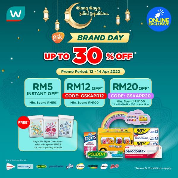 Watsons Online GSK Brand Day Sale Up To 30% OFF (12 Apr 2022 - 14 Apr 2022)