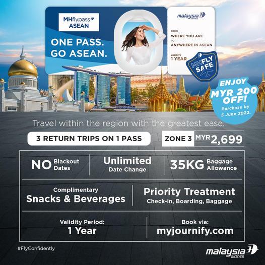 Malaysia Airlines MHflypass ASEAN Promotion (valid until 5 Jun 2022)