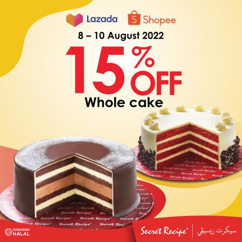 Secret Recipe 8.8 Sale 15% OFF Whole Cake on Shopee & Lazada (8 Aug 2022 - 10 Aug 2022)