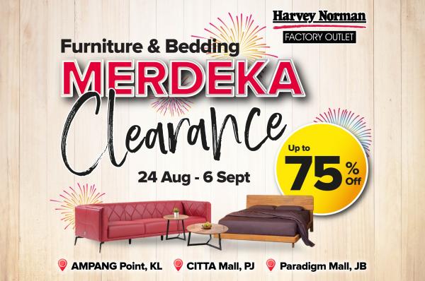 Harvey Norman Furniture & Bedding Merdeka Clearance Sale Up To 75% OFF (24 Aug 2022 - 6 Sep 2022)