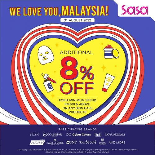 SaSa Additional 8% OFF Merdeka Promotion (31 Aug 2022)