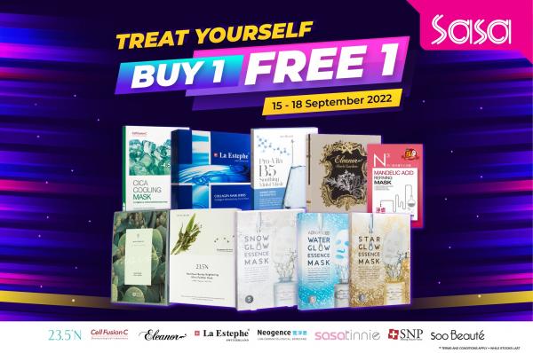 SaSa Sheet Mask Buy 1 FREE 1 Promotion (15 Sep 2022 - 18 Sep 2022)
