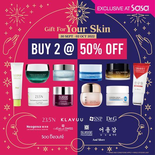 SaSa Skincare Promotion Buy 2 @ 50% OFF (30 Sep 2022 - 2 Oct 2022)