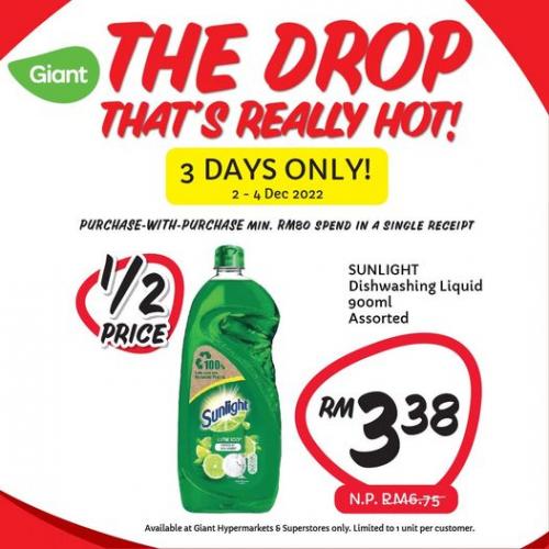 Giant Sunlight Dishwashing Liquid PWP Promotion 50% OFF (2 Dec 2022 - 4 Dec 2022)
