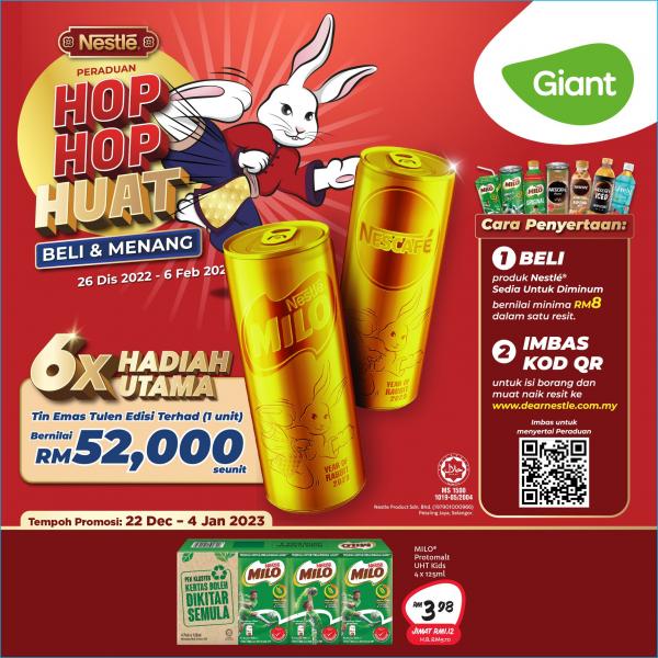 Giant Nestle CNY Buy & Win Gold Milo/Nescafe worth RM52,000 Promotion (26 Dec 2022 - 6 Feb 2023)