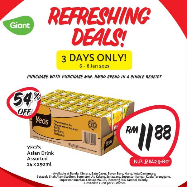 Giant Yeo's Asian Drinks for RM11.88 Promotion (6 Jan 2023 - 8 Jan 2023)