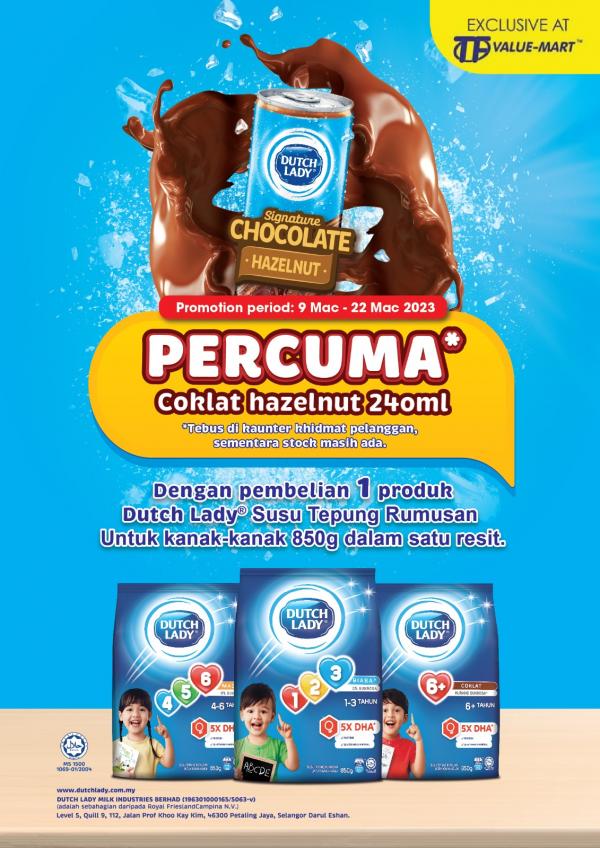 TF Value-Mart Dutch Lady FREE Dutch Lady Signature Chocolate Hazelnut Promotion (9 Mar 2023 - 22 Mar 2023)