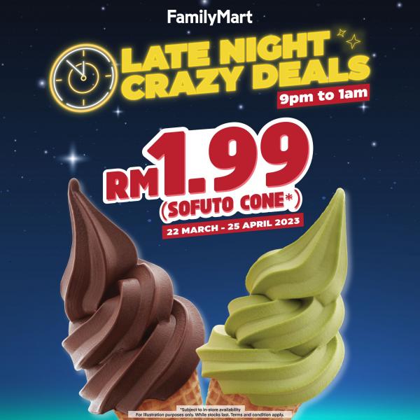 FamilyMart Late Night Crazy Deals Sofuto Cone for RM1.99 Promotion (22 Mar 2023 - 25 Apr 2023)