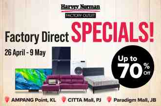Harvey Norman Factory Outlet Factory Direct Sale Up To 70% OFF (26 April 2023 - 9 May 2023)