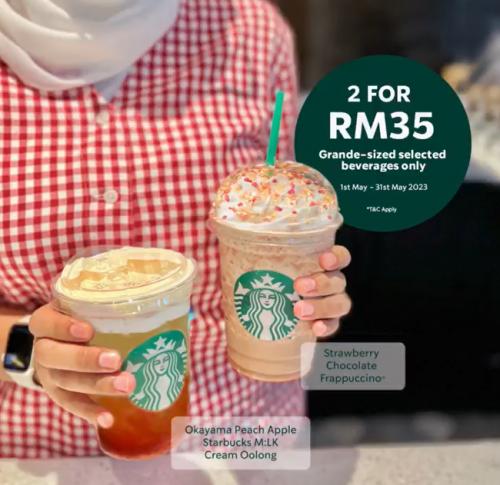 Starbucks 2 Grande-sized Summer + Selected Beverages for RM35 Promotion (1 May 2023 - 31 May 2023)