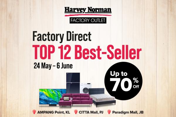 Harvey Norman Factory Outlet Top 12 Best-Seller Sale Up To 70% OFF (24 May 2023 - 6 Jun 2023)