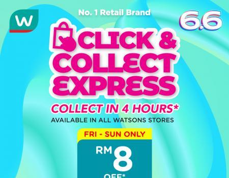 Watsons Click & Collect RM8 OFF Promotion (2 June 2023 - 4 June 2023)