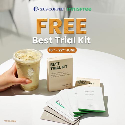 ZUS Coffee FREE INNISFREE Trial Kit Sample Promotion (16 Jun 2023 - 22 Jun 2023)
