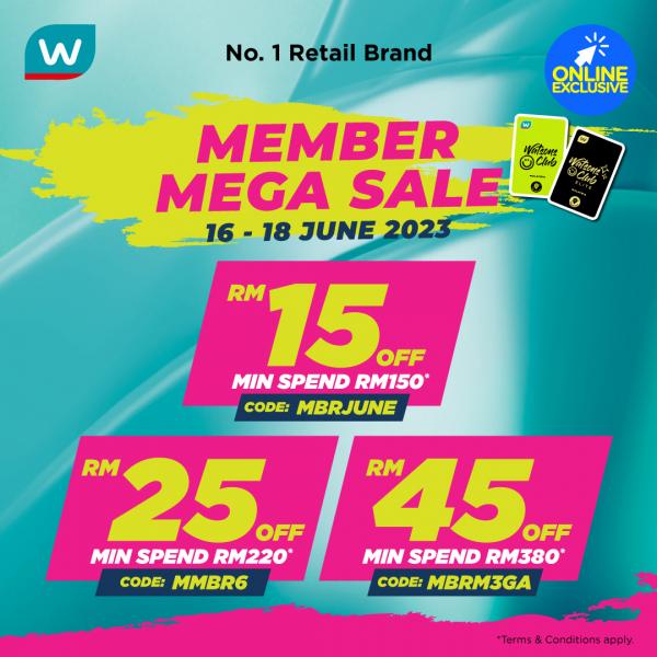 Watsons Member Mega Sale Up To RM45 Promo Code (16 Jun 2023 - 18 Jun 2023)