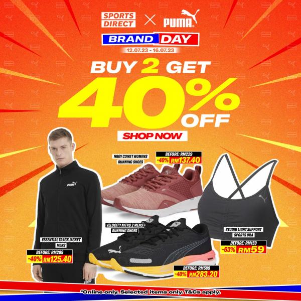Sports Direct Online PUMA Brand Day Sale Buy 2 Get 40% OFF (12 Jul 2023 - 16 Jul 2023)