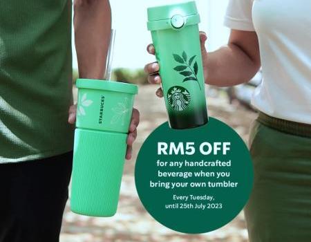 Starbucks Handcrafted Beverage RM5 OFF Promotion with Own Tumbler (every Tuesday)