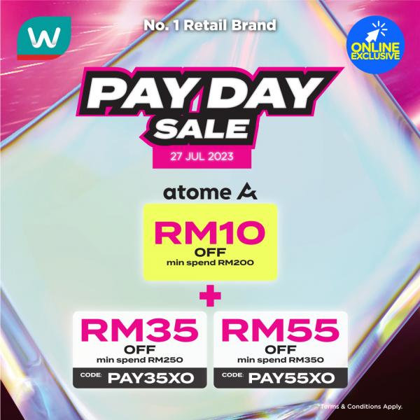 Watsons Payday Sale Up To RM55 OFF Promo Code (27 Jul 2023 - 27 Jul 2023)